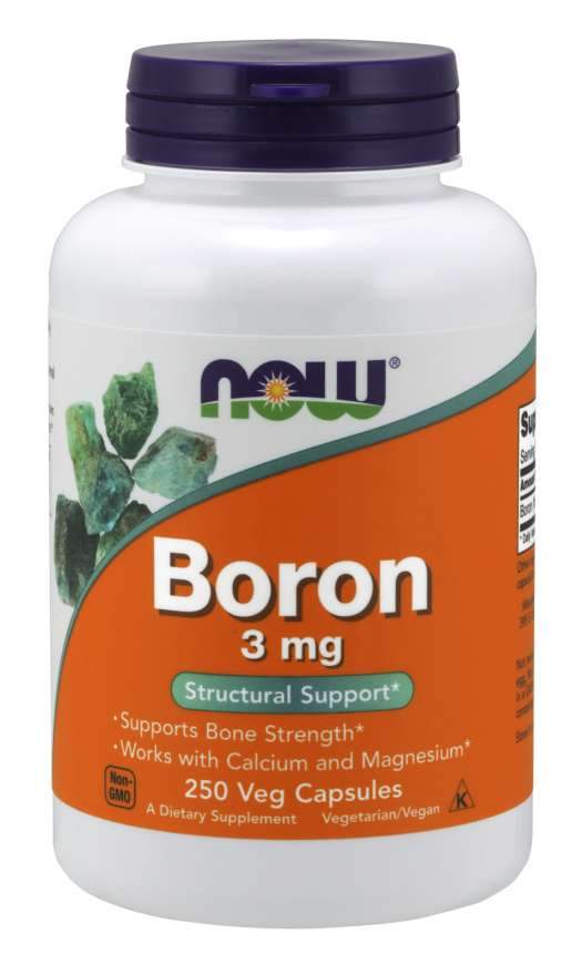 NOW - Boron 3 mg 250 vCaps, Bone Strength Calcium Magnesium Supplement
