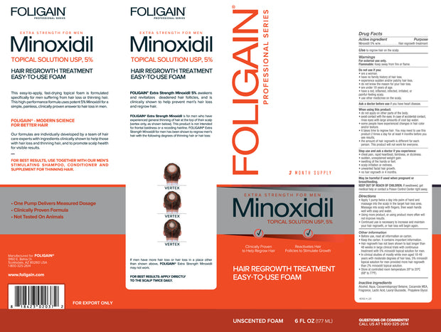 Foligain - Minoxidil 5% Hair Regrowth Foam For Men 3 Month Supply (177ml)