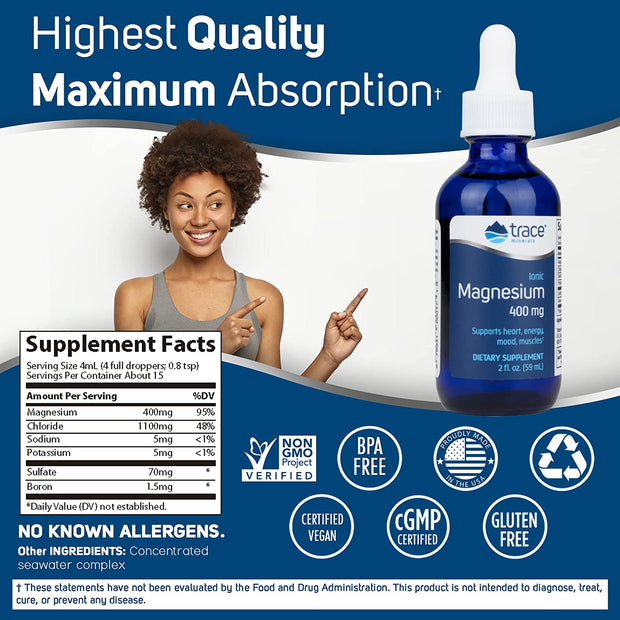Trace Minerals - Liquid Ionic Magnesium, Supports Heart Health, 400mg