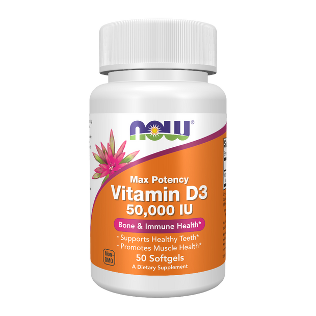 Now - Vitamin D3 50,000IU, Bone & Immune Health, 50 Softgels