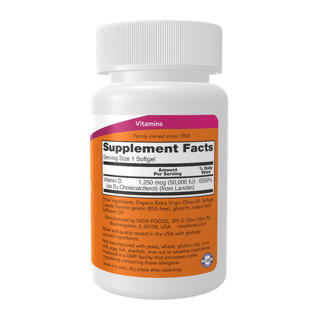 Now - Vitamin D3 50,000IU, Bone & Immune Health, 50 Softgels