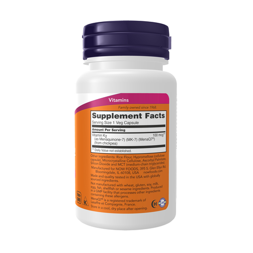 NOW - MK-7 Vitamin K-2 100 mcg, 60 Veg Caps