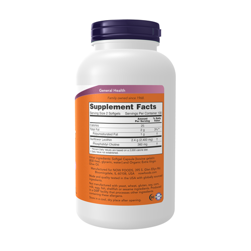 NOW - Sunflower Lecithin 1200 mg 200 Softgels Soy-Free, Non-GMO