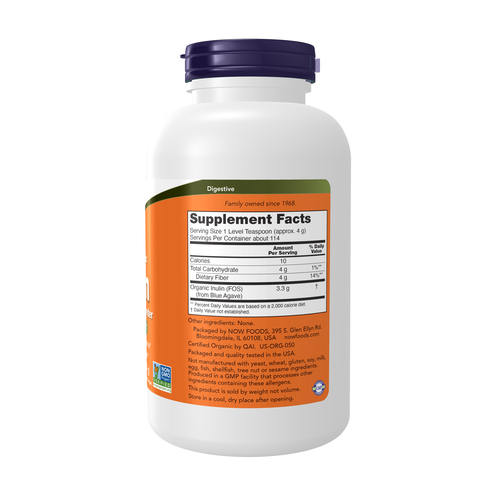 NOW - Inulin Prebiotic Pure Powder, Organic, 454g (16 oz)