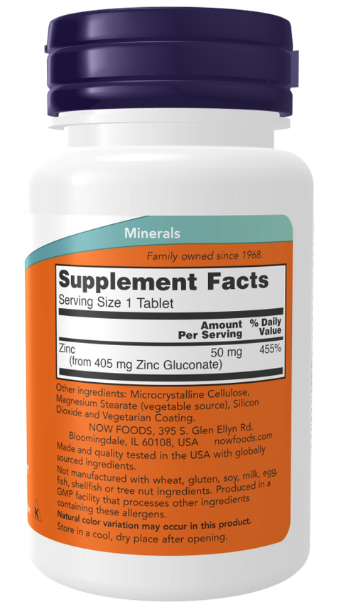 Now- Zinc Gluconate 50mg 100 Tabs