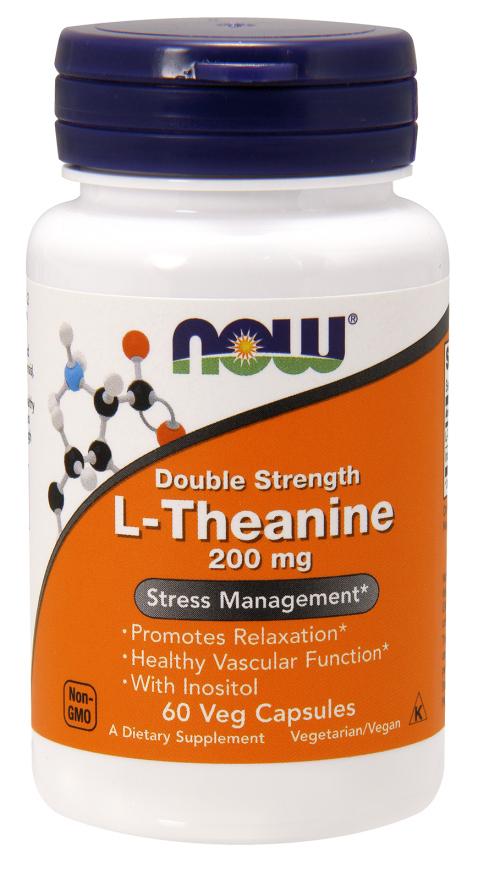 NOW - L-Theanine 200 mg, Double Strength - 60 Veg Capsules