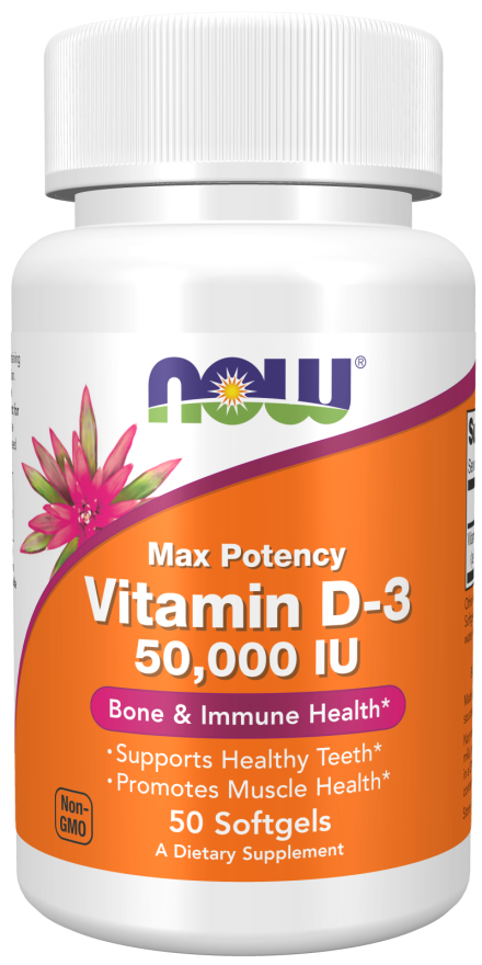 Now - Vitamin D3 50,000IU, Bone & Immune Health, 50 Softgels