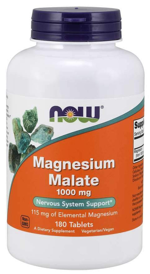 NOW - Magnesium Malate, Nervous System Support, 1000 mg, 180 Tabs