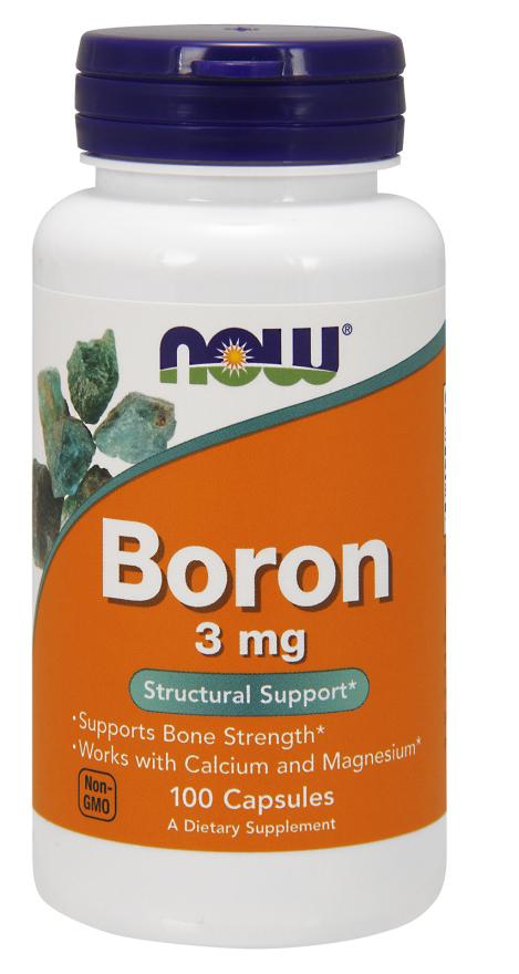 NOW - Boron 3 mg 100 Caps, Bone Strength Calcium Magnesium Supplement