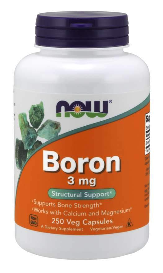 NOW - Boron 3 mg 250 vCaps, Bone Strength Calcium Magnesium Supplement