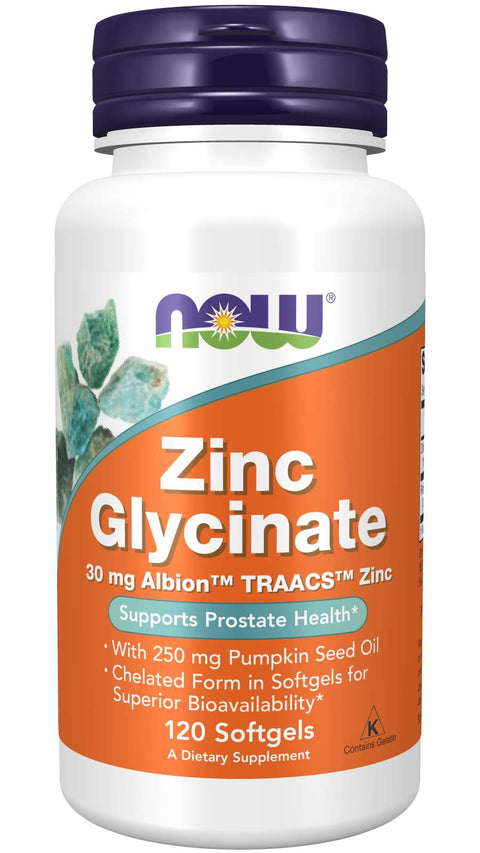 NOW - Zinc Glycinate, Prostate Health, 30 mg, 120 Caps