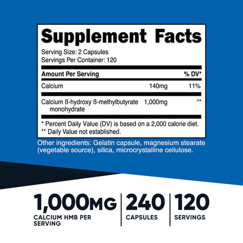 Nutricost - HMB (Beta-Hydroxy Beta-Methylbutyric) 1000mg (240 Caps)