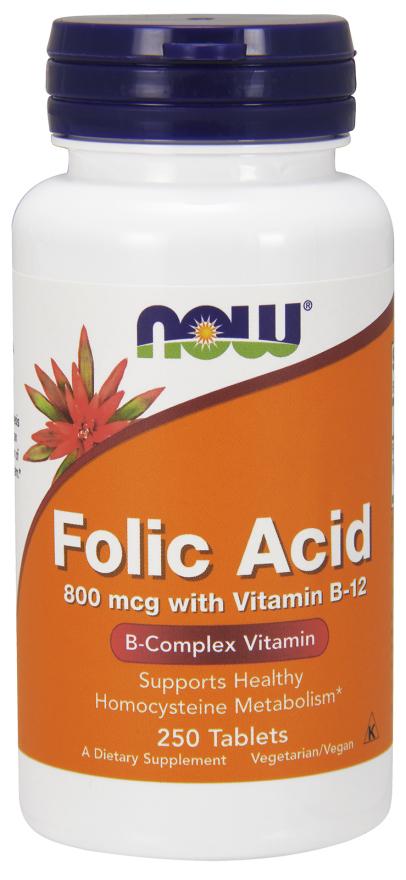 NOW - Folic Acid 800mcg + B-12 25mcg - Vegetarian 250 Tablets