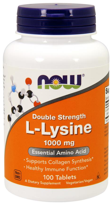 NOW - L-Lysine 1,000 mg Double Strength 100 Tablets