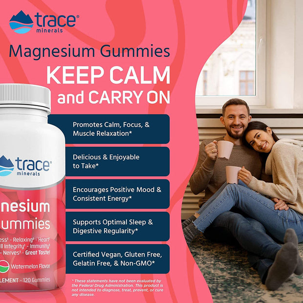 Trace Minerals - Magnesium Gummies, Stress relief & Calming sleep aid, Watermelon 120ct