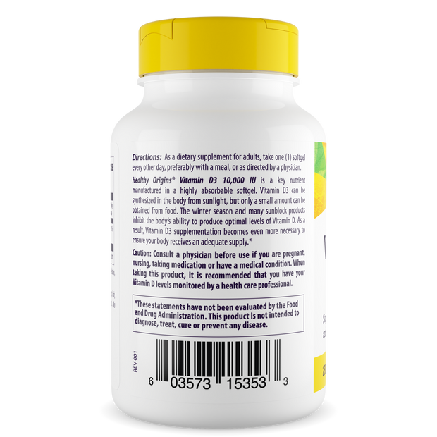 Healthy Origins - Vitamin D3 Gels, 10,000 IU (Lanolin)