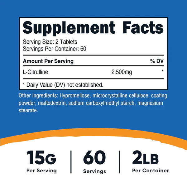 Nutricost - L-Citrulline Tablets, 2500 MG - 120 Tablets